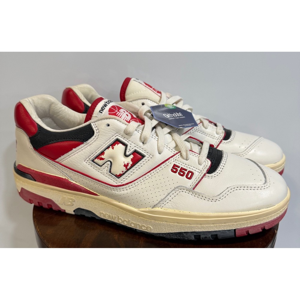 New Balance 550 White Red Black Leather Sneakers BB550VGA Mens 13 New without bx